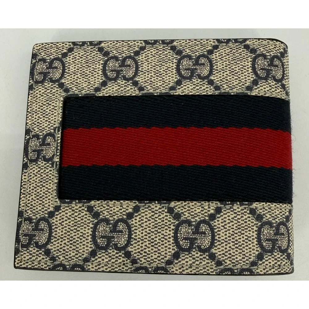 NEW Authentic Gucci GG Supreme Canvas Leather Blue & Red Webstripe Bifold Wallet